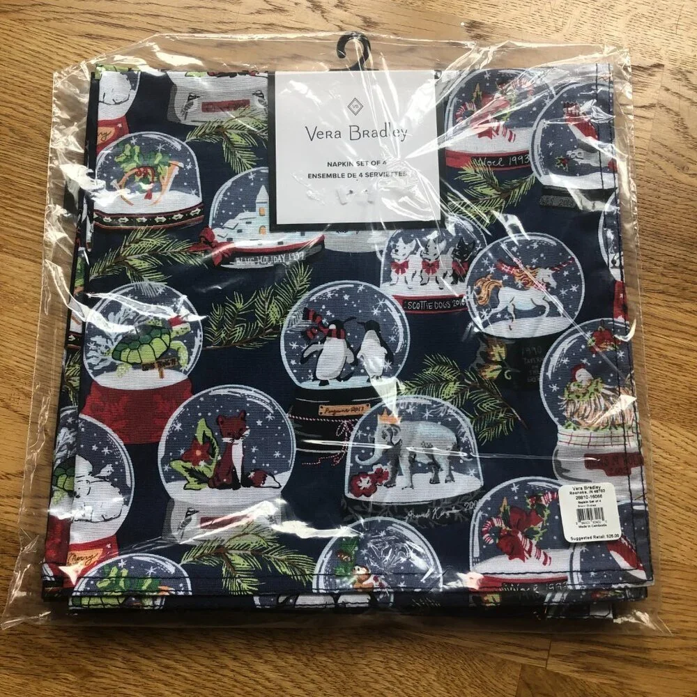 Vera Bradley Napkin Set of 4 Snow Globes NWT